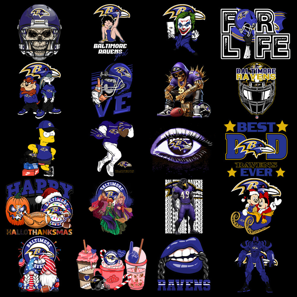 48 Baltimore Ravens V1 Football Designs Bundle PNG