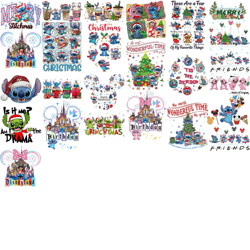 100 Cartoons CHRISTMAS Stitch Designs Bundle PNG