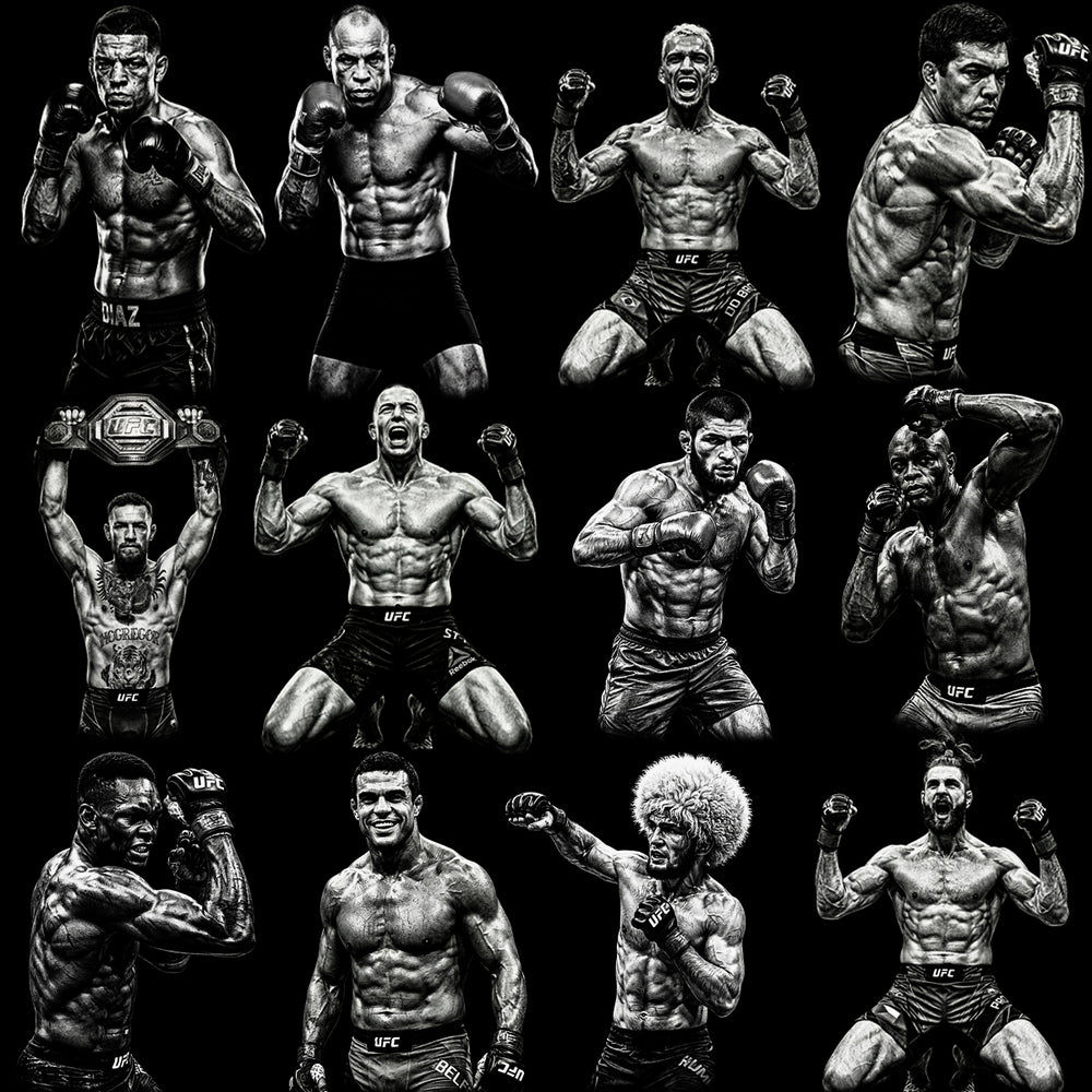 80 Combat Sports MMA Monochrome Halftone Designs Bundle PNG