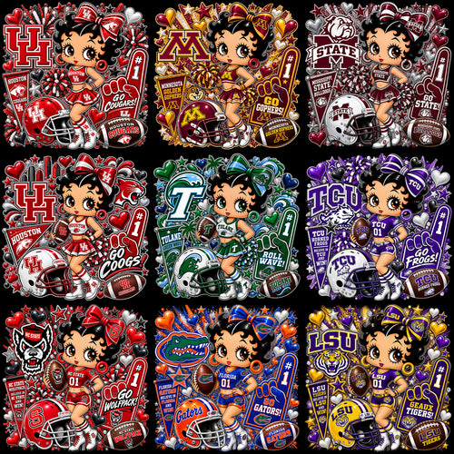 68 College Betty Boop Cheerleader Football NCAA Teams Designs Bundle PNG