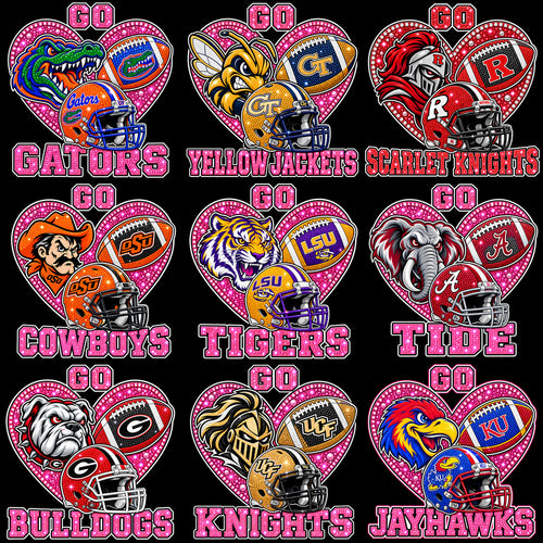 65 Go College Football NCAA Teams Pink October Heart Designs Bundle PNG