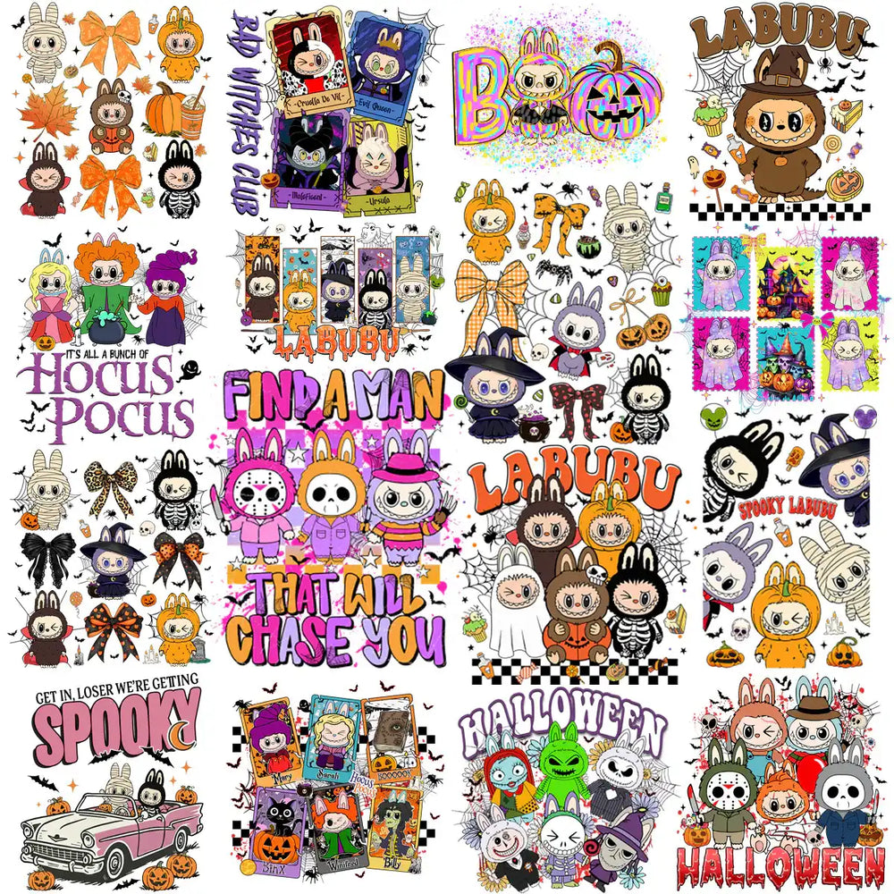 80 Halloween Labubu Spooky Cartoons Designs Bundle PNG