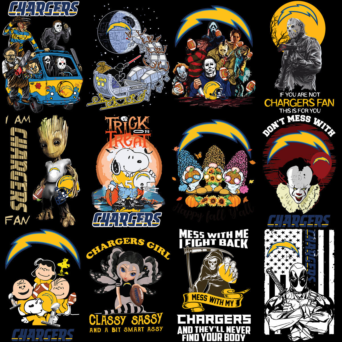100 Chargers MEGA Los Angeles Football Team Designs Bundle PNG