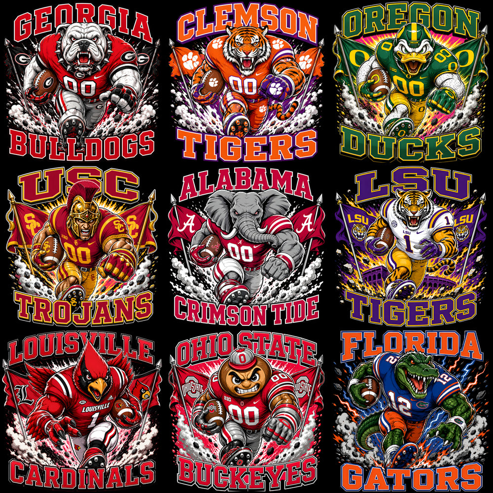 89 College Football NCAA Teams Mascots Designs Bundle PNG