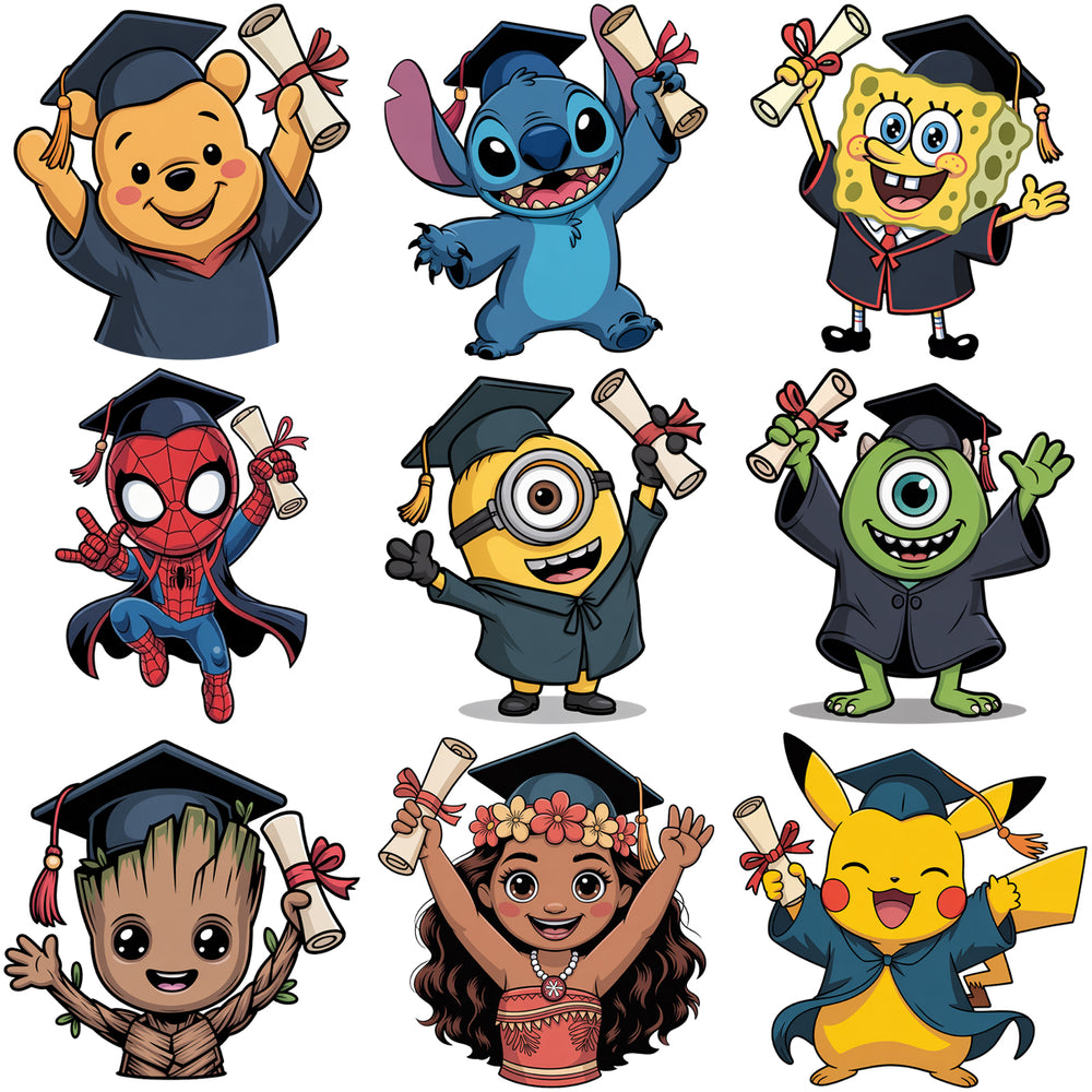 80 Pop Culture Cartoons Graduation Designs Bundle PNG