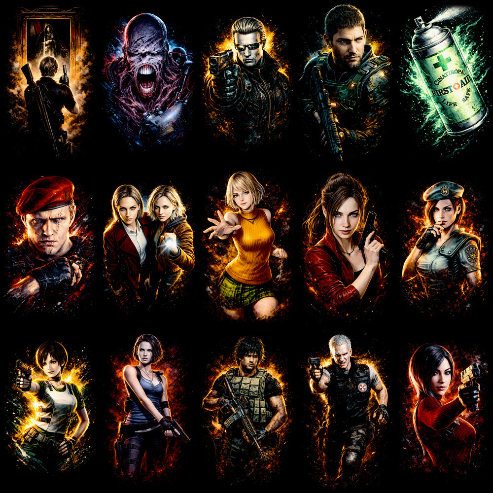 110 Resident Evil Gaming Streetwear Halftone Designs Bundle PNG