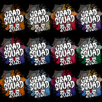 Load image into Gallery viewer, Grad Squad 2026 designs with colorful splashes and graduation caps for t-shirts or prints.
