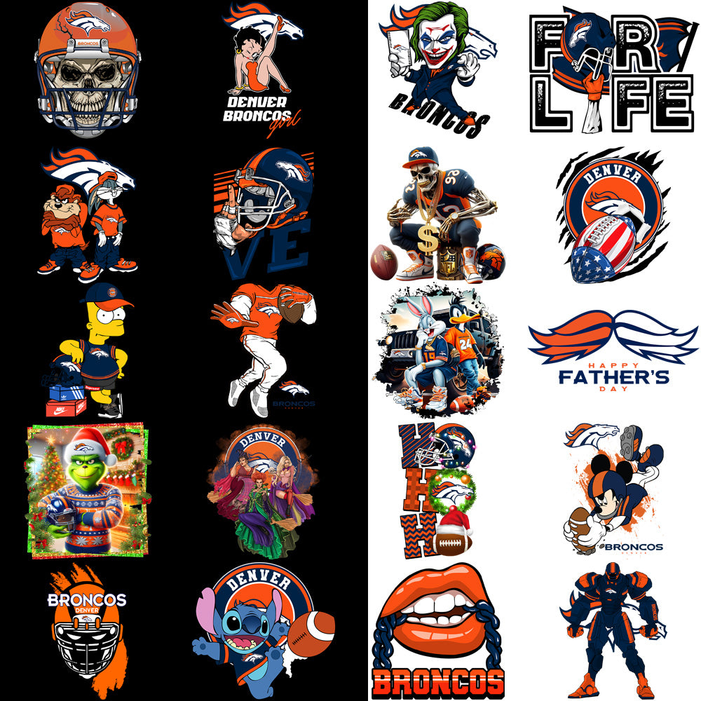 48 Denver Broncos V1 Football Designs Bundle PNG