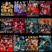 Load image into Gallery viewer, F1 drivers collage with Max Verstappen, Lewis Hamilton, and Lando Norris in race gear and cars

