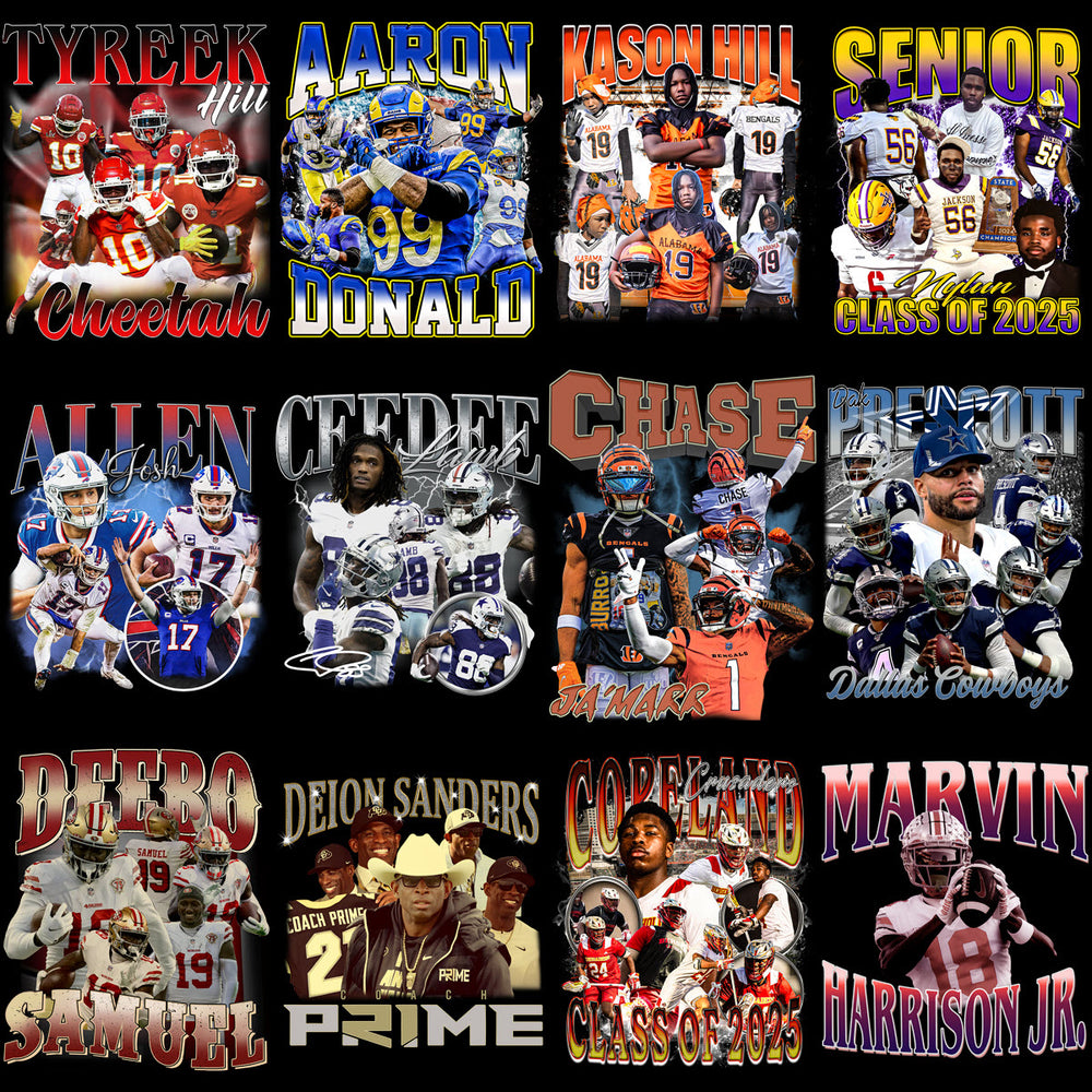 48 Football Players Bootleg Designs Bundle PNG