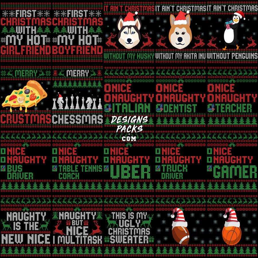 200 Mixed Ugly Sweater Christmas Designs Bundle PNG