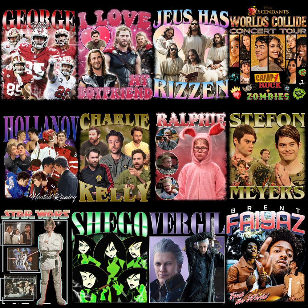 52 Celebrity Fan Mixed Bootleg 90s V8 Designs Bundle PNG