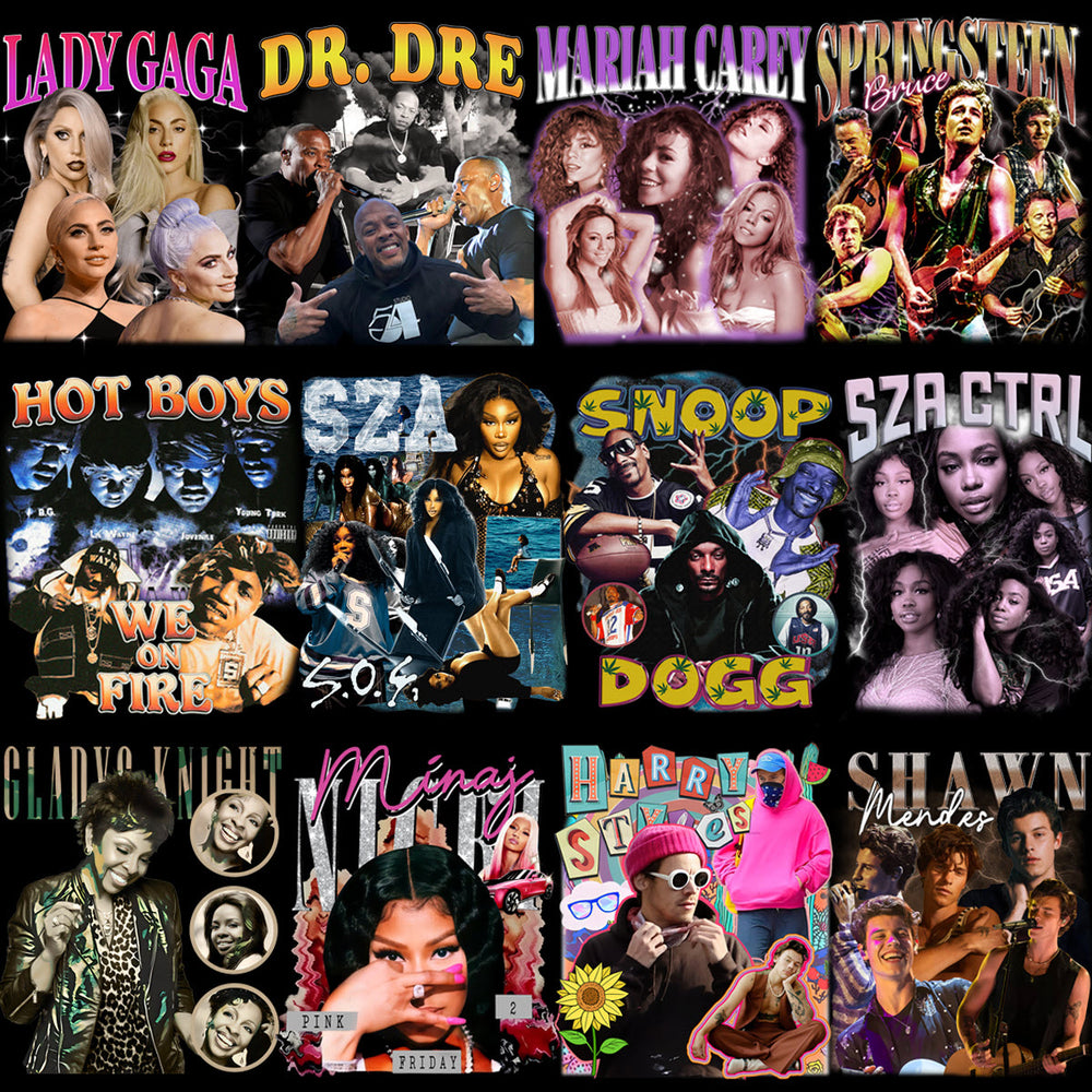 55 Music Stars Bootleg Artists Mixed Designs Bundle PNG