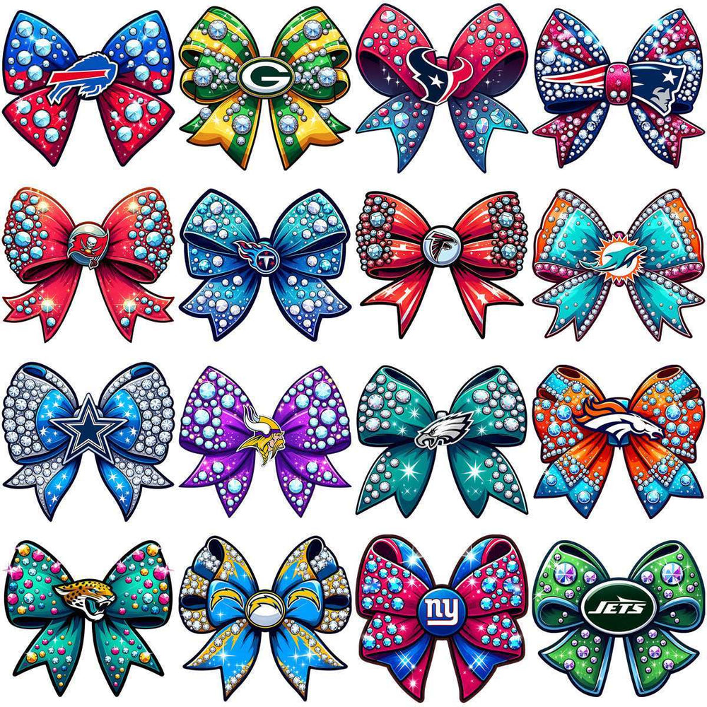 32 Football Teams Bling Bling Bow Designs Bundle PNG