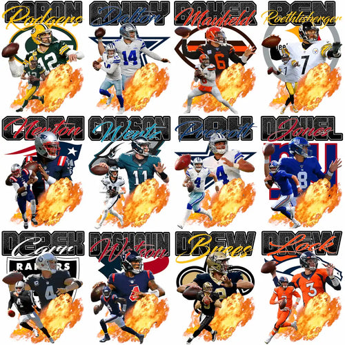 33 Football Players & Teams Legends Quarterbacks V1 Designs Bundle PNG