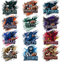 Load image into Gallery viewer, Vibrant NFL team logos with fierce animals and footballs, ideal for DTF/DTG and embroidery designs.
