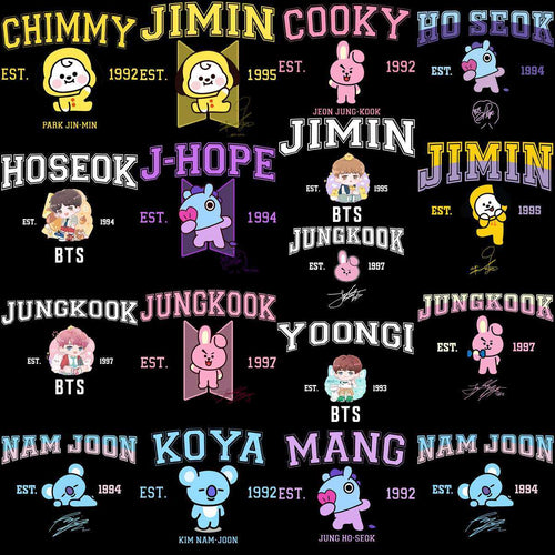 35 KPOP Mascots Stars BTS Band Designs Bundle PNG