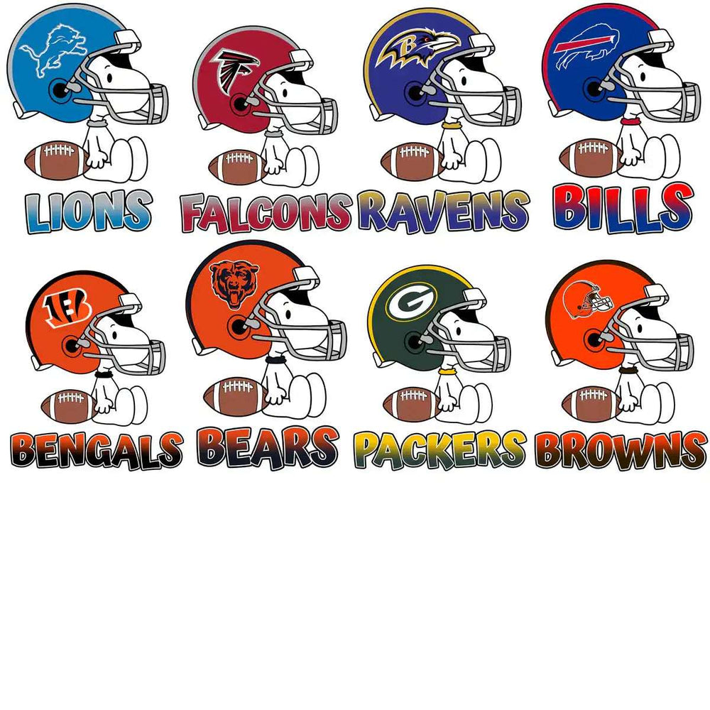 32 Snoopy Cartoon Football Helmets Teams Logos Designs Bundle PNG