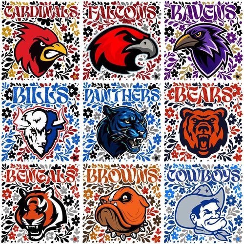 32 Football Teams Floral Glitter Mascots Designs Bundle PNG
