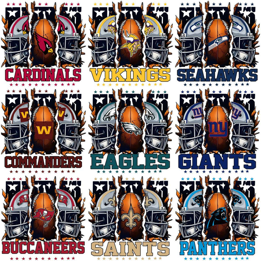 NFL team helmets and footballs with team logos for print designs