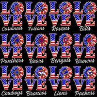 Load image into Gallery viewer, Patriotic NFL team 'LOVE' designs with American flag patterns and sunflower logos for print-ready use.

