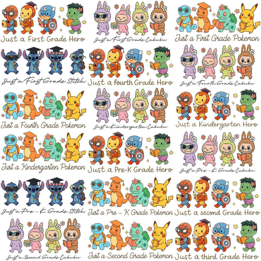 22 School Kids Cartoons Just Grade Designs Bundle PNG