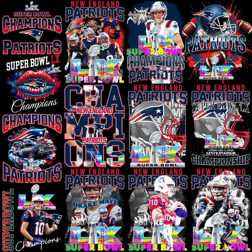 30 Super Bowl LX Champion 2026 PNG Bundle |  New England Patriots Champions | Football Champions Designs
