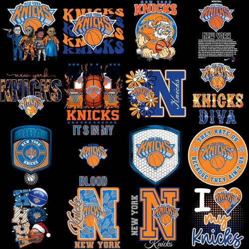 New York Knicks DTF/DTG designs bundle with NBA logos, holiday, and fan art for t-shirts and merch