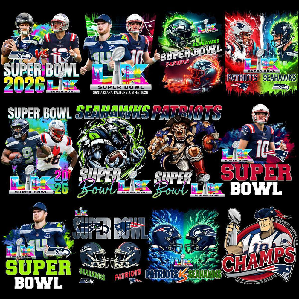 24 Super Bowl LX 2026 PNG Bundle | Seahawks vs Patriots | Football Champions Designs | High-Resolution PNG