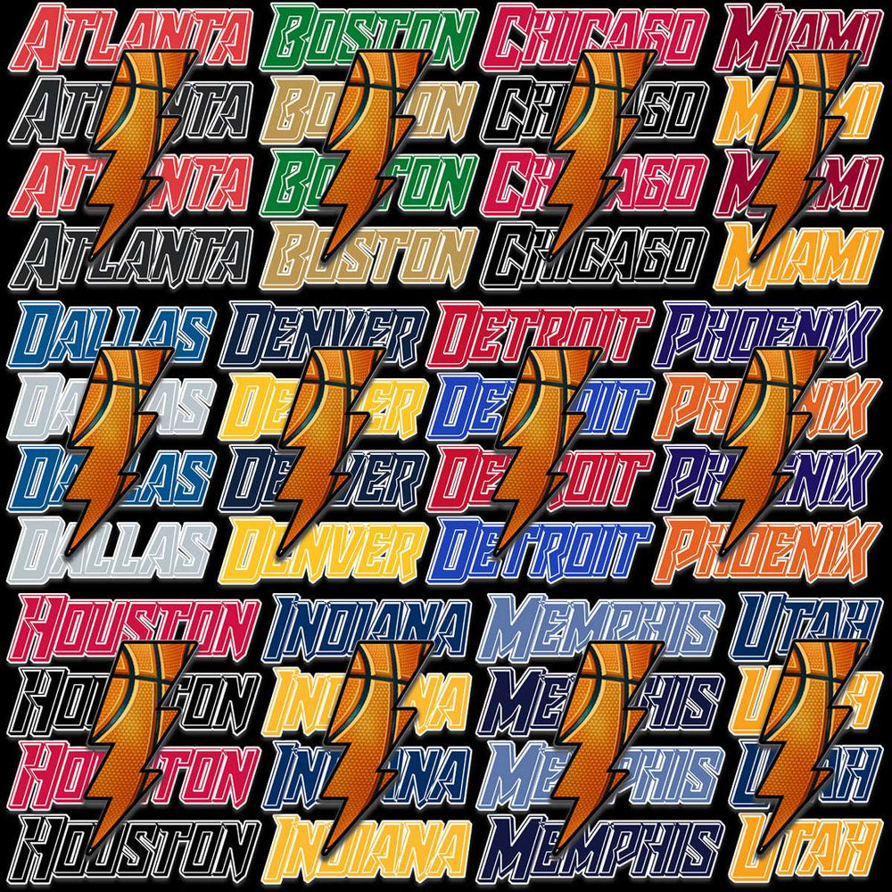 Basketball city designs for DTF DTG print, featuring Atlanta, Boston, Chicago, Miami, Dallas, Denver, Detroit, Phoenix, Houston, Indiana, Memphis, Utah