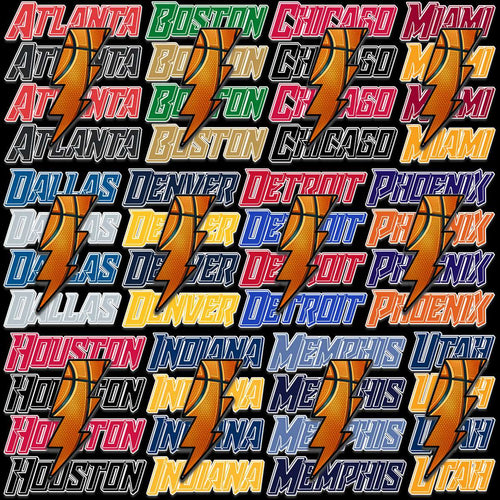 Basketball city designs for DTF DTG print, featuring Atlanta, Boston, Chicago, Miami, Dallas, Denver, Detroit, Phoenix, Houston, Indiana, Memphis, Utah