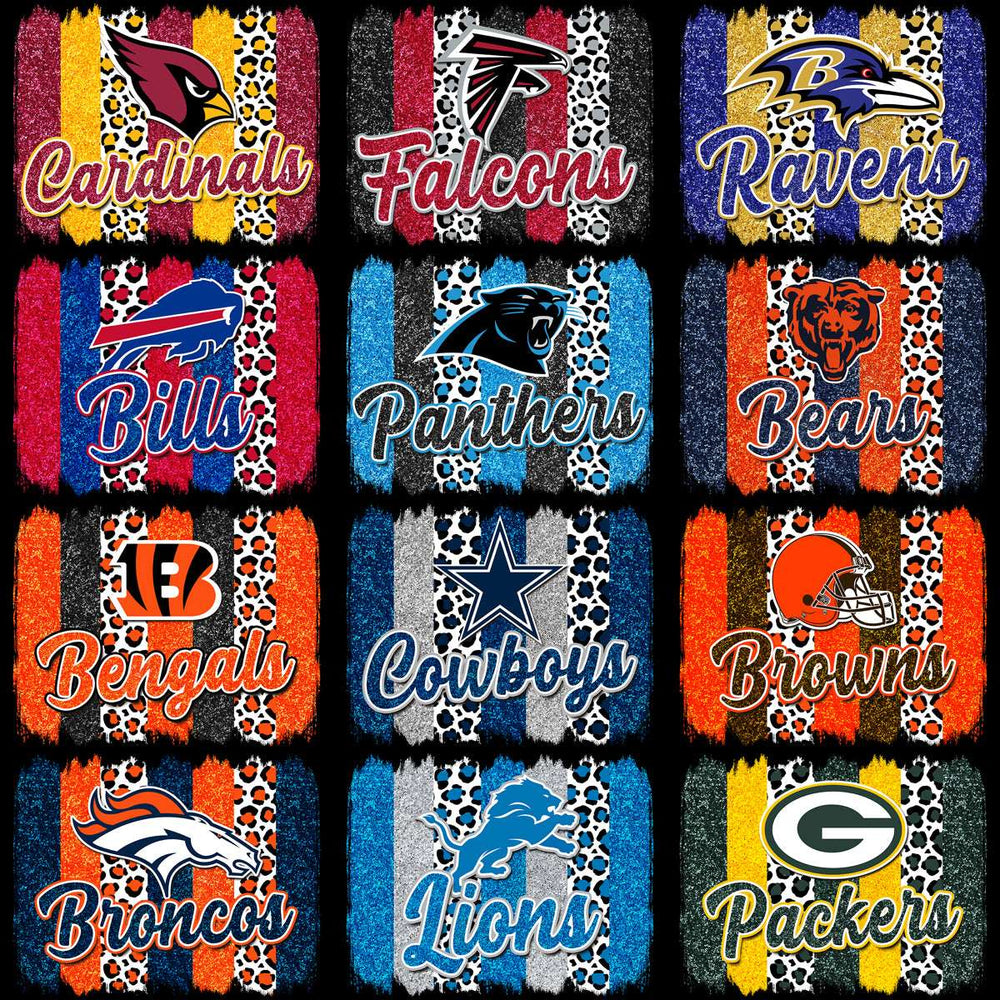 32 Glitter Football Teams Brush Stroke Designs Bundle PNG