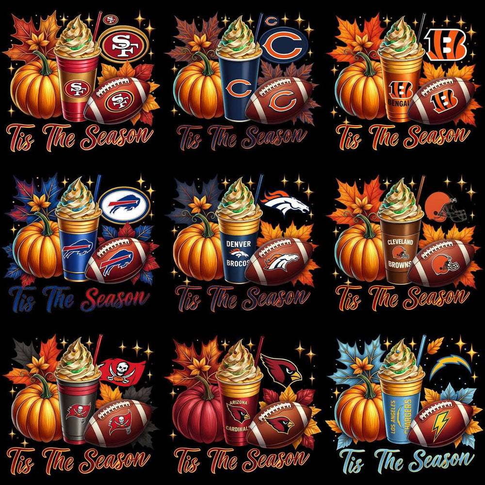 32 Fall Football Teams Autumn Tis The Season Drinks Designs Bundle PNG