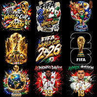 Load image into Gallery viewer, FIFA World Cup 2026 designs featuring trophies, flags, player art, and team graphics for DTG, DTF, embroidery
