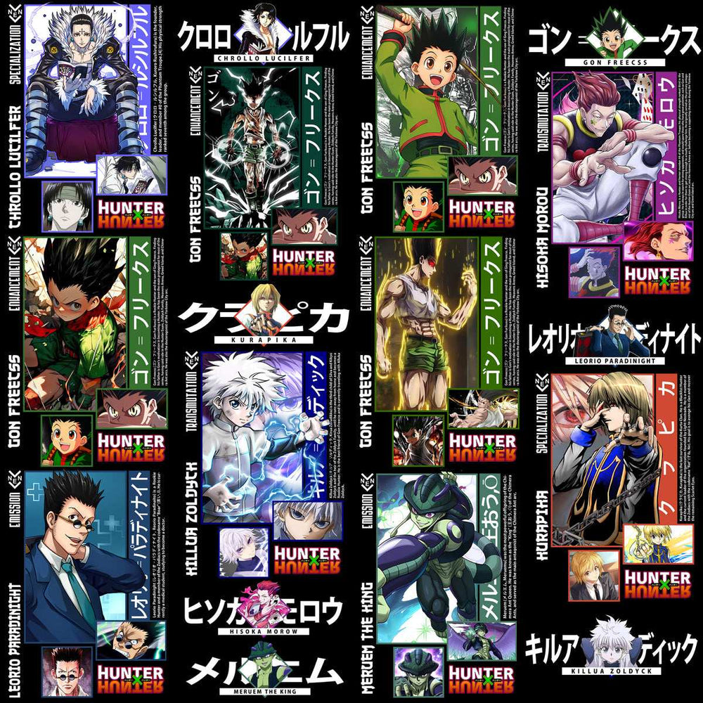 17 Anime Hunter for Black and White Streetwear Front + Back Designs Bundle PNG
