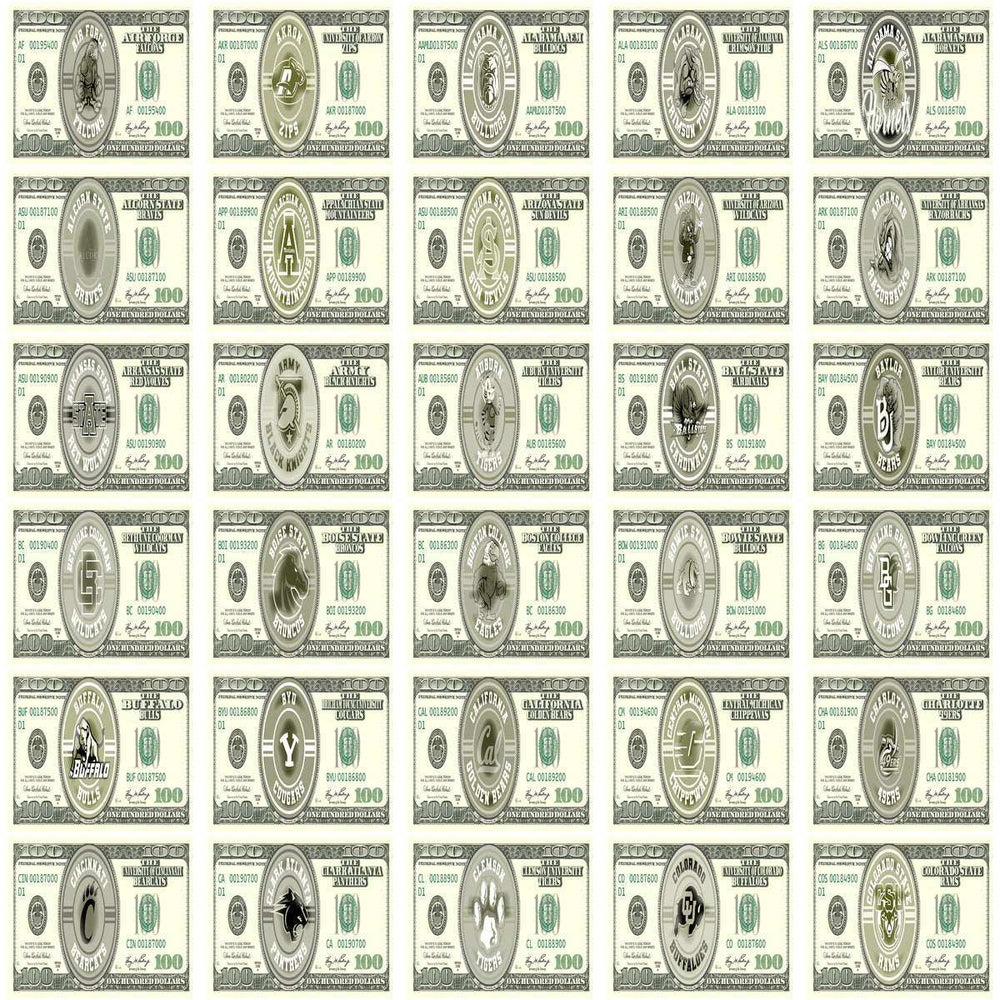 125 NCAA College Sports 100 Dollar Bill Tumbler Wrap Bundle JPG