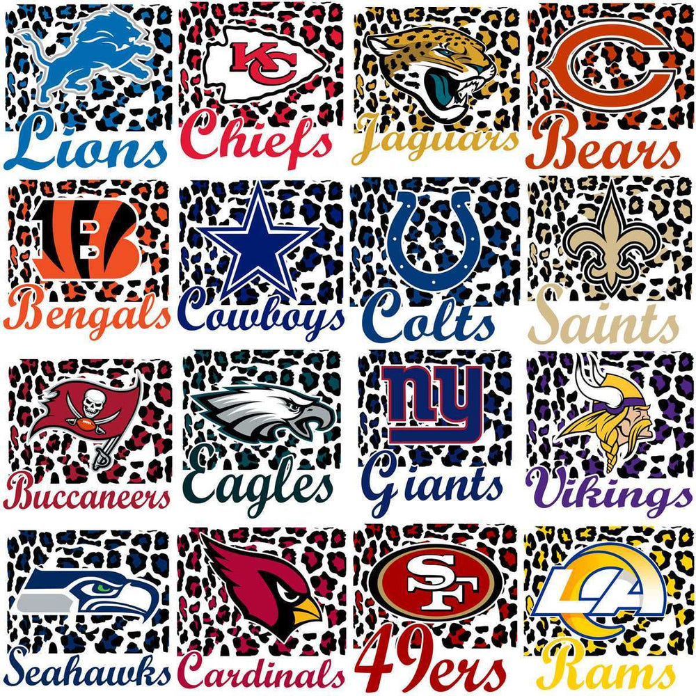 32 Football Logo Teams Leopard Pattern Designs Bundle PNG