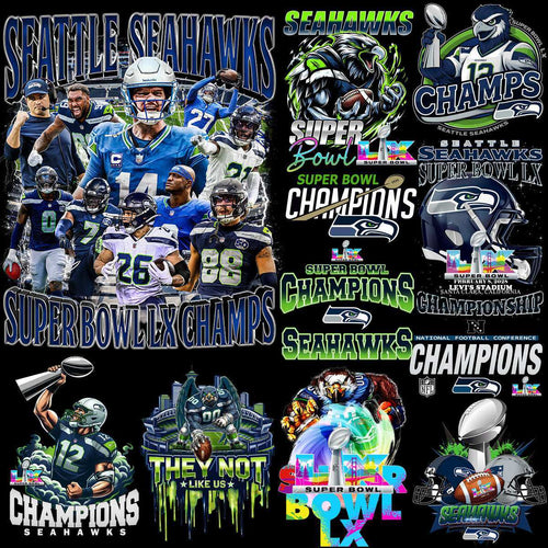 35 Super Bowl LX Champion 2026 PNG Bundle | Seattle Seahawks Champions | Football Champions Designs