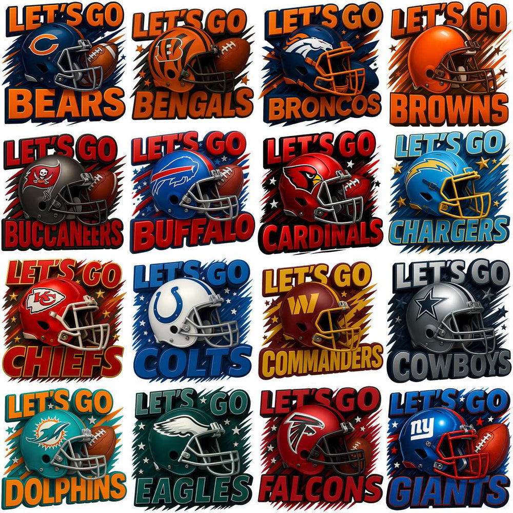 32 Let's Go Football Teams Super Fan Designs Bundle PNG
