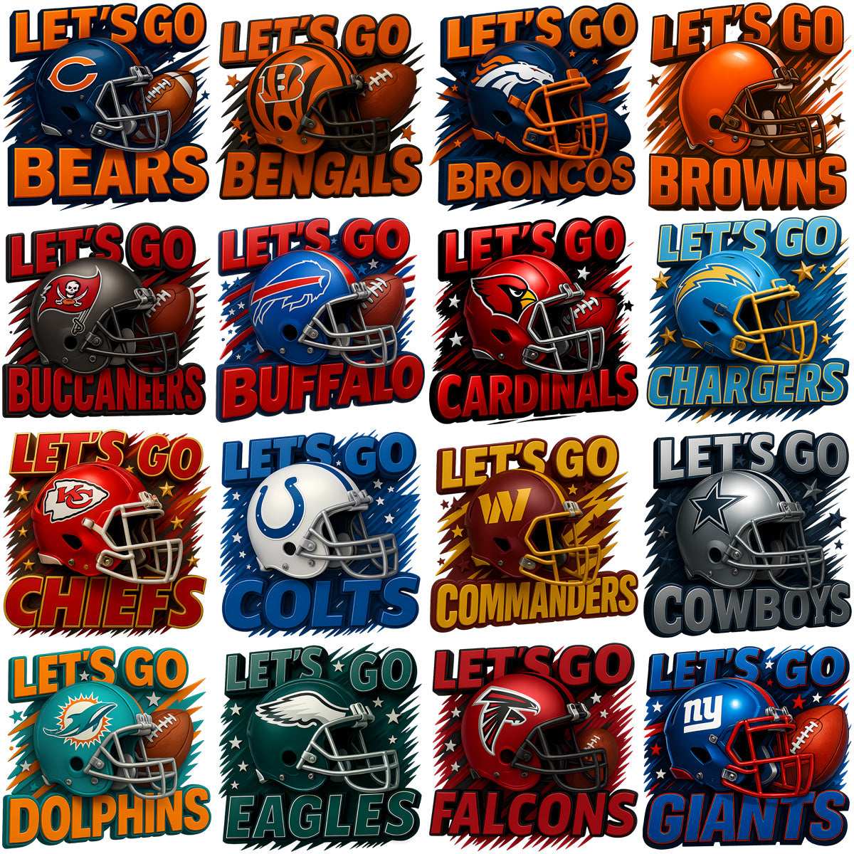 32 Let's Go Football Teams Super Fan Designs Bundle PNG