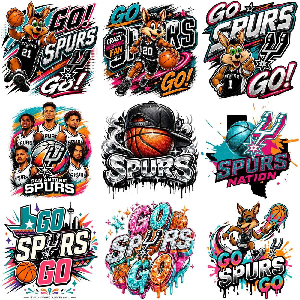 San Antonio Spurs basketball fan designs, DTF/DTG print-ready graphics with mascots, players, and team logos
