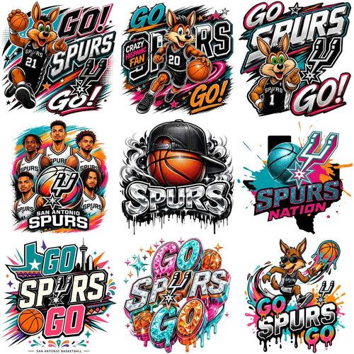 San Antonio Spurs basketball fan designs, DTF/DTG print-ready graphics with mascots, players, and team logos