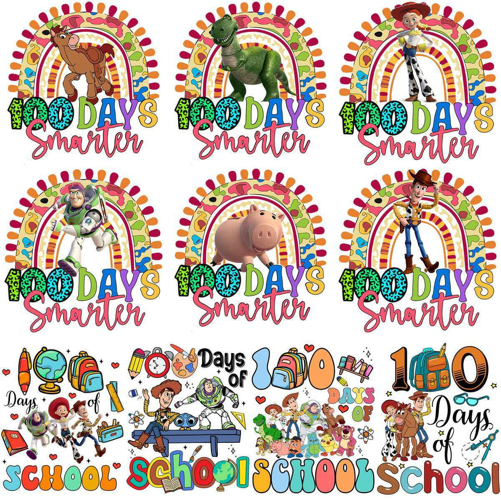 23 School 100 Days Toys Cartoons Story Designs Bundle PNG