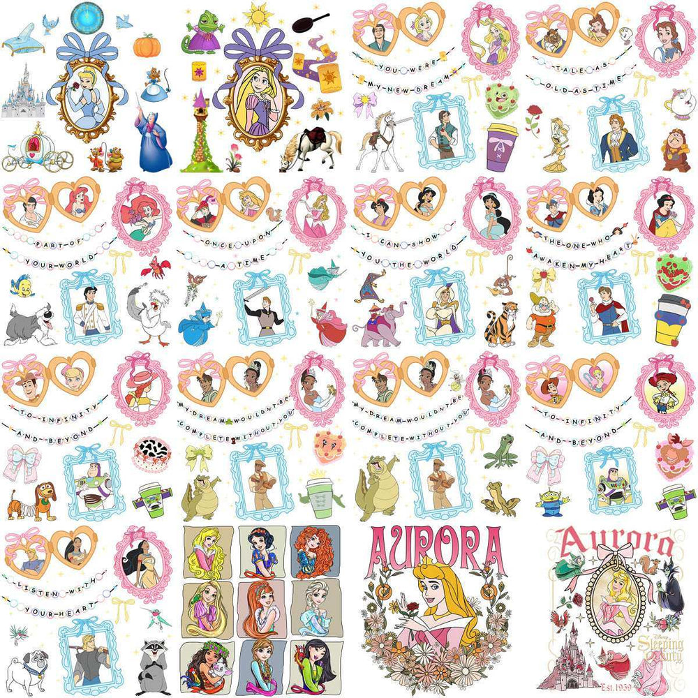 58 Cartoon Princess Bow Mirror & Cartoons Designs Bundle PNG