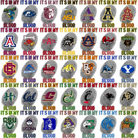 Load image into Gallery viewer, College sports team logos with fingerprint designs, 'It's in my blood' text, print-ready for DTG/DTF
