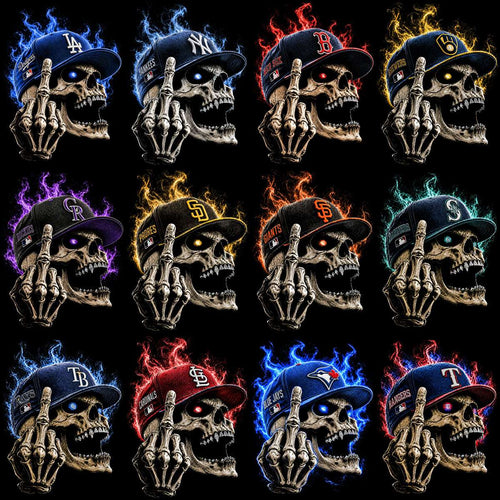 30 Baseball Skull Cap Teams Middle Finger Black Knockout Designs Bundle PNG