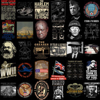 Lade Bild in die Galerieansicht, Military-themed designs including WWII tanks, aircraft, and historical figures for DTF/DTG printing.
