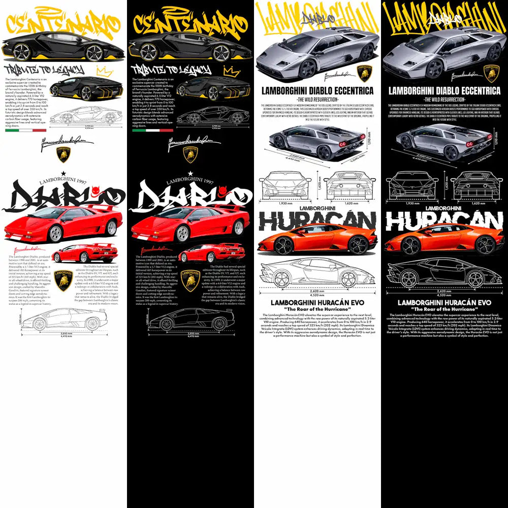 10 Lamborghini Cars Streetwear Racing Dual Colors Designs Bundle PNG