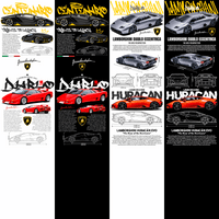 Load image into Gallery viewer, 10 Lamborghini Cars Streetwear Racing Dual Colors Designs Bundle PNG
