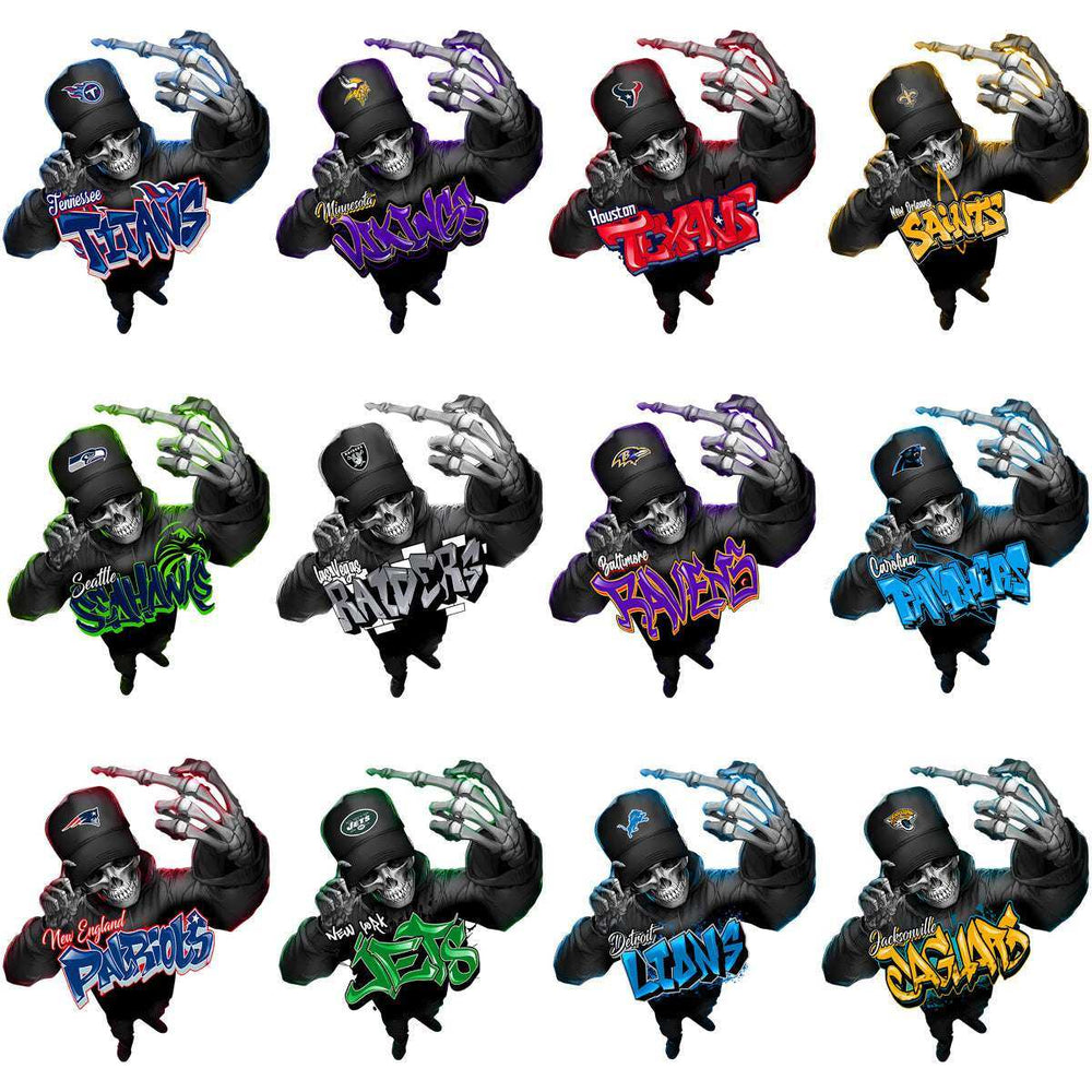 32 Funny Football Teams Graffiti Thug Skull Finger Designs Bundle PNG